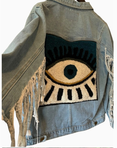 Denim Fringe Evil Eye Jacket