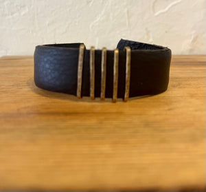 Leather Cuff with Bronze Bars