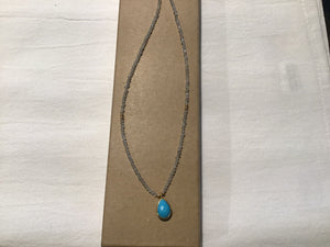 Labradorite beaded Necklace w/ Teardrop