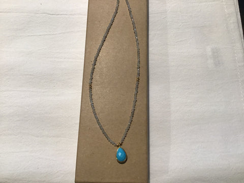 Labradorite beaded Necklace w/ Teardrop