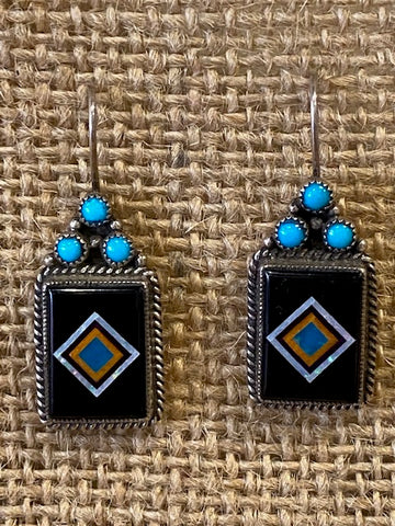 Earrings Black Jet Rectangle turquoise