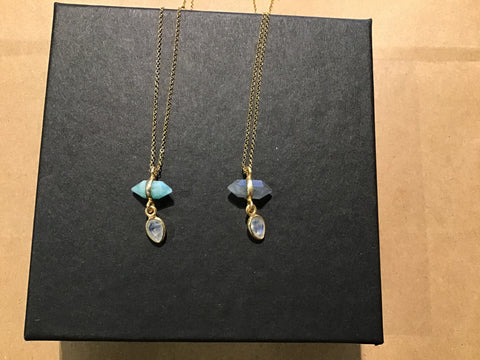 Necklace Gemstone Point w/ Dangle Moonstone