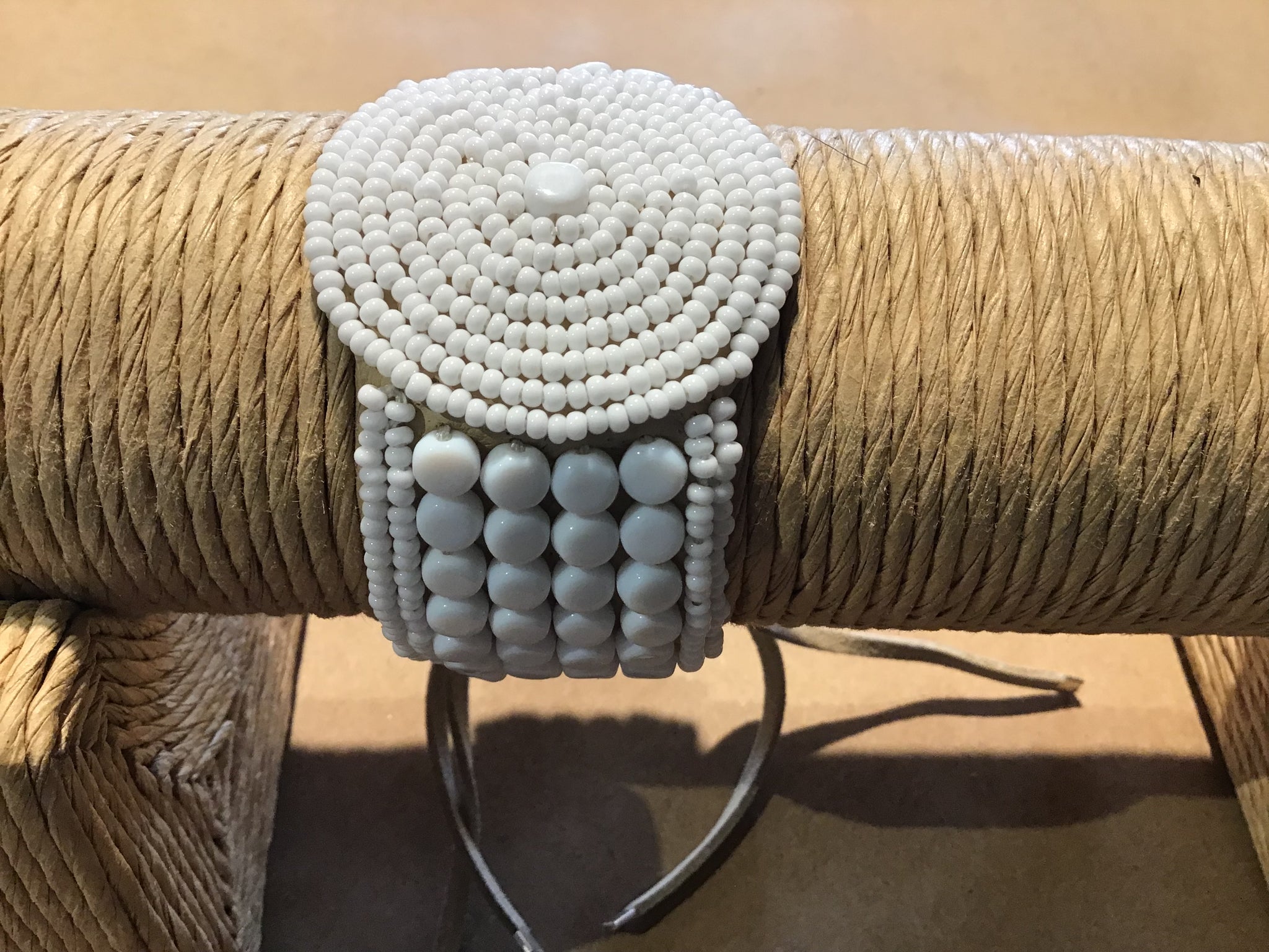 Leather Bracelet Disc White