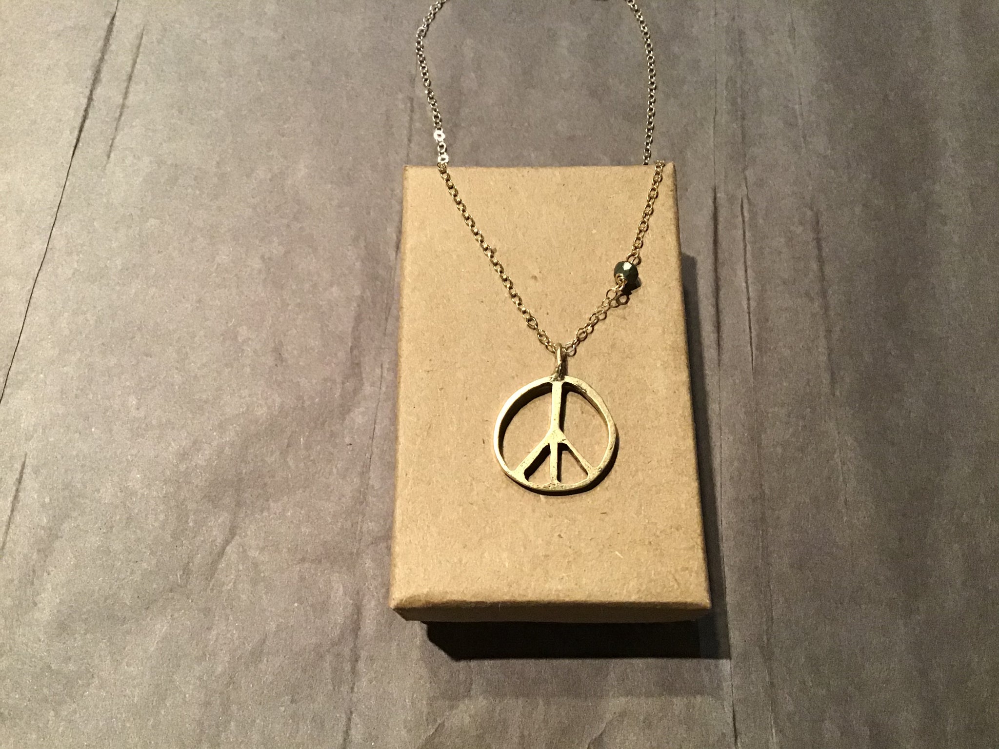 Peace Sign Necklace w/ offset Gem